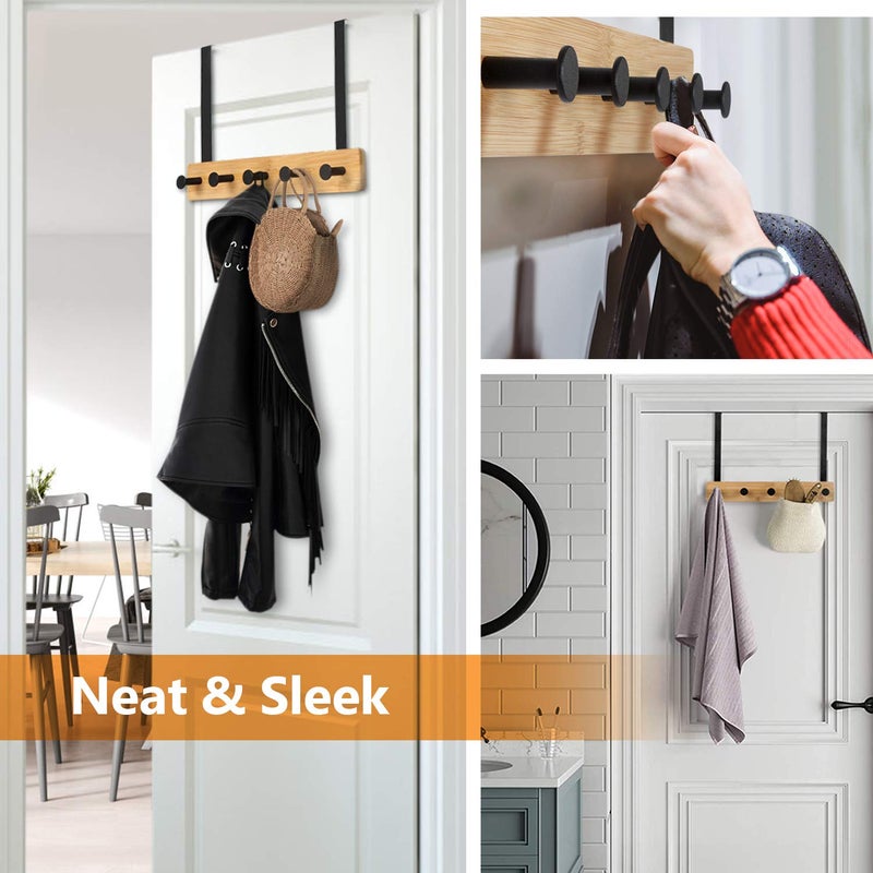 JSVER Wooden Over The Door Hooks 5 Hooks Door Hanger, Sturdy Heavy Duty Coat Rack for Bag, Coat, Towel, Hat, Robes, Scarves, Bedroom, Closet, Bathroom - Image 5